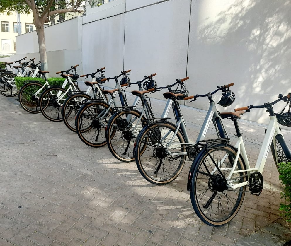 Premium electric bikes ready for Dubai Marina e-bike tour